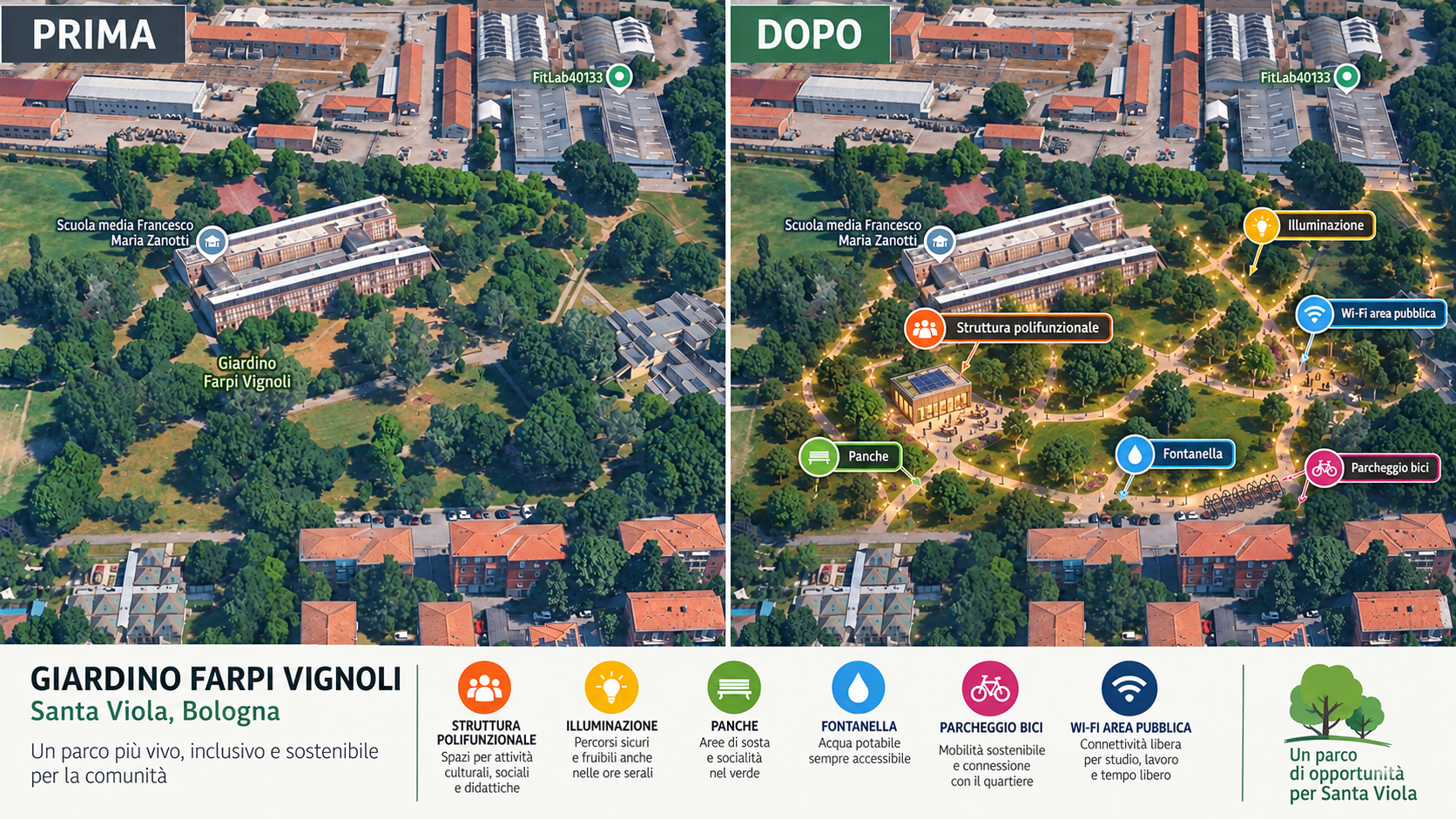 Mappa dell'area di intervento nel Parco Farpi-Vignoli a Santa Viola